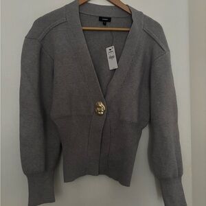 Express Gray V-Neck Cardigan with Gold Statement Button